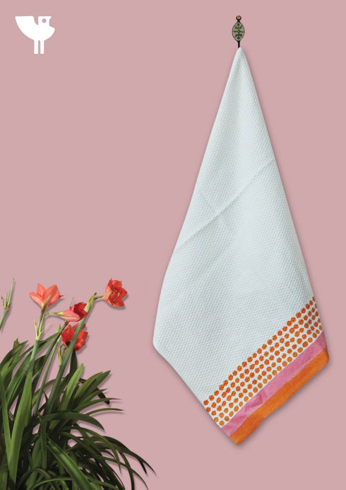 Handloom Cotton Hand Towel With Block Print Border